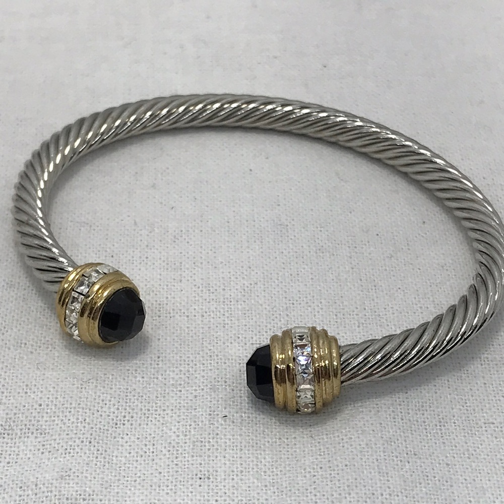 New 2 tone cable bracelet with black cz tips